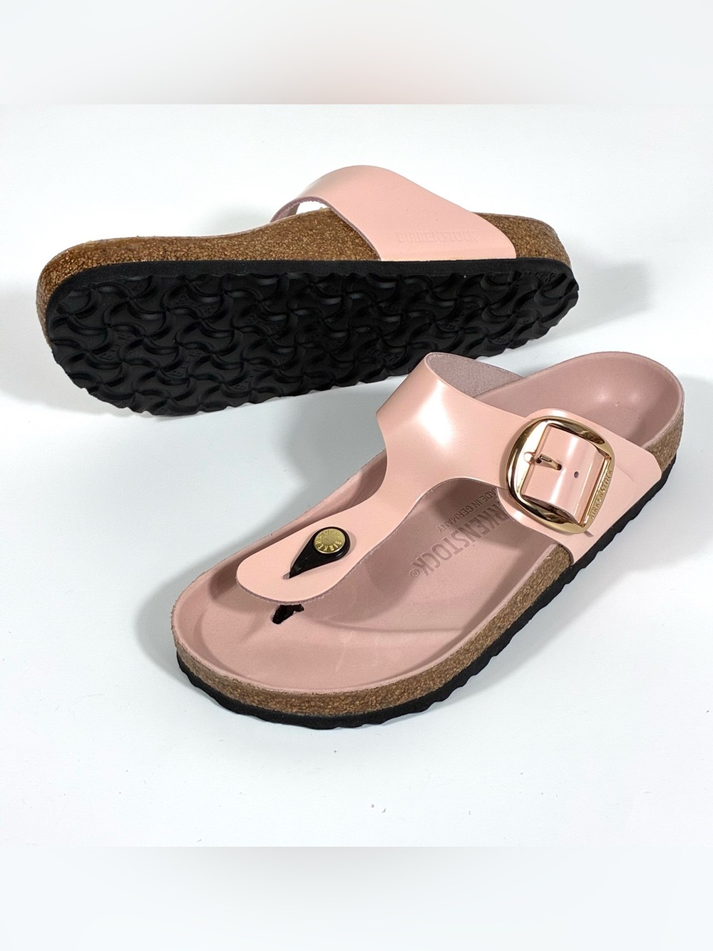 Birkenstock Gizeh Big Buckle Sandals Light Rose Leather High Shine 38 EUB 7 New - Picture 5 of 17